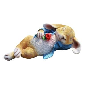 Easters Bunnies Holding Rose Figure Resins Sleep Rabbit Figurine Ornament for Indoor and Outdoor Garden Landscape Decors