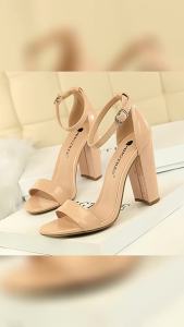Summer Women 9.5cm High Heels Sandals Yellow Nude Purple Gladiator Square Block Heels Pumps Chunky Platform Bridal Grace 0509-12026