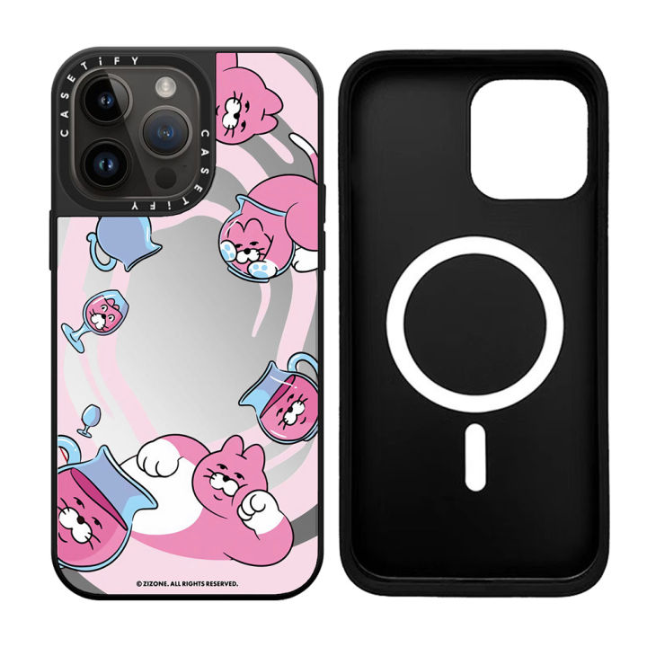 New CASETiFY Mirror Cute Pink Little Fat Cat Magsafe Phone Case