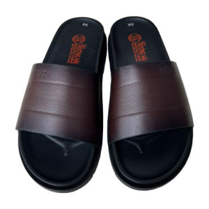 Dép nam quai ngang một bản màu nâu da bò thật đế cao 3cm THQN160