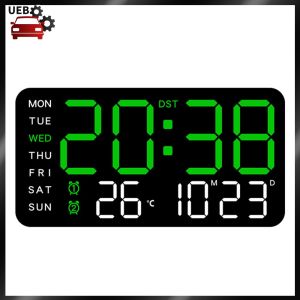 [Ueb Wholesale Mall] Digital Alarm Clock Bedside Alarm Clock Large Number Display Boarderless Wall-mounted Clock Temperature/Date Display Multifunctional for Students
