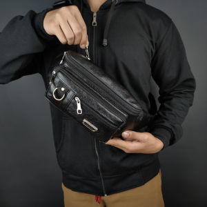 Tas Selempang Kulit PU Polo Amstar Tas Pinggang Waist Bag Pria Wanita Waterproof