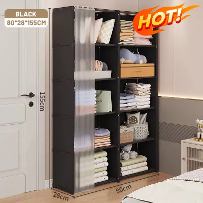 Clothes Cabinet With Curtain Dustproof Wardrobes Cabinet Multipurpose Book Organizer Simple Storage Cabinet for Clothes