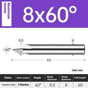 55 Degree Chamfering Cutter for Aluminum with Edge and Corner Chamfering Tungsten Steel Alloy Chamfering Knife 60 Degree 90 Degree 120 Degree Aluminum Milling Cutter