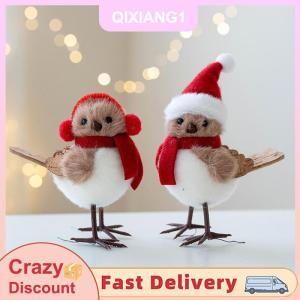 QIXIANG1 Mùa Đông Chim Bức Tượng Nhỏ Trang Trí Nội Thất Thực Tế Chim Giả Với Mũ Cho Cây Giáng Sinh Bảng Nhà Dễ dàng Kỳ Nghỉ Trang Trí