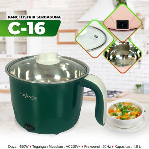 Panci Listrik Serbaguna 1.5 Liter Advance C-16 Portable Electric Cooker Frying Pan Multifungsi
