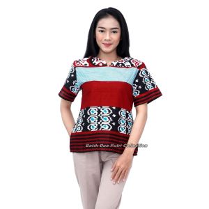 Batik Wanita Atasan Modern Lengan Pendek SIZE S-M-L-XL-XXL-3L-4L-5L by Batik Dua Putri Pekalongan - GARIS BIRU