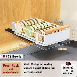 Kitchen Cabinet Pull Out Dish & Bowl Rack Multi-function Pull Out Basket Slide Drawer for Cabinet Under Sink Organizer No Installation