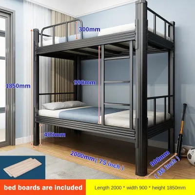 GREENEST Thickened Full Steel Double Decker Bed Iron Double Deck Bed Frame Heavy Duty Bunk Bed Dormitory Kids Adults