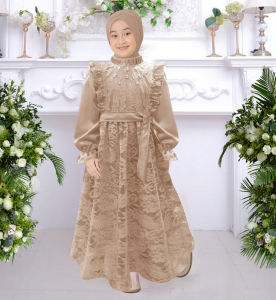 Dress melisa kids (3-5tahun)(6-8tahun)(9-11tahun) Gamis brokat anak perempuan / Dress brokat renda anak perempuan / Gaun anak perempuan