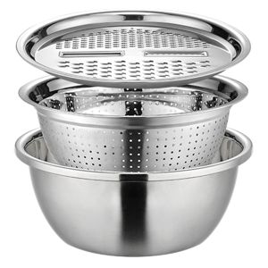 3Pcs/Set Multifunctional Stainless Steel Sink Basin Drain Basket Vegetable Cutter Kit Kitchen Julienne Grater