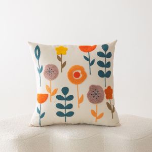 Pillow Cover Cotton Embroide Flower Decorative Throw Pillow Cover Cushion Cover Soft Square Throw Pillow Case Fluffy Sofa Bed