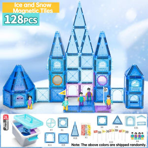 65/128/356pcs Magnetic Building Tiles Winter Ice Theme Construction Magnet Block Set Learning Educational Toy
