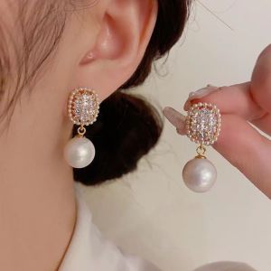 Fashionable Ring Gift 韩式时尚精致珍珠耳坠高级感气质独特设计耳环东大门个性耳饰饰品