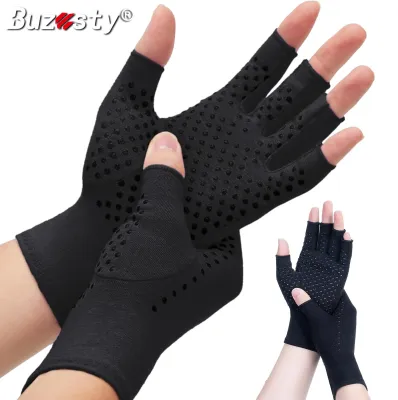 Buzesty Fingerless Arthritis Compression Gloves (Pair) - Relief for Men Women Rheumatoid Swelling Carpal Tunnel Tendonitis Edema Hand & Finger Pain - Comfortable Non-Slip