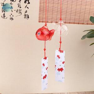 XUNYU3 กระดิ่งลมตีระฆังแก้วสไตล์ญี่ปุ่นตกแต่งสวนปลาทองแขวนตกแต่งกลางแจ้งจี้เฟอรินตกแต่งปลาเครื่องประดับ