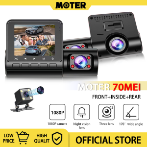 【5 Years Warranty】3 Lens On-dash Video Dashcam With Night Vision 360 1080P Dash Camera For Car Dash Cam For Car Front And Back Camera Waterproof Ultra HD 170 Degree Wide Angle Cycle Recorder G-Sensor Moving Detection Driving Dashcam Recorder