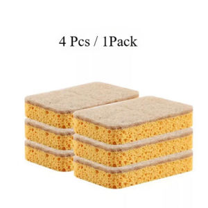 4PC 4PC Eco-Friendly Kitchen Sponge Set - Biodegradable Natural Plant-Based Sisal & Wood Pulp Sponges for Dish Washing Degreasing Compostable Cleaning
