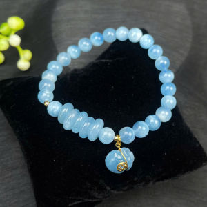 vòng tay đá aquamarine tự nhiên mix đồng điếu và charm túi tiền đá aquamarine tự nhiên bọc vàng tây vòng tay đá phong thủy hợp mệnh thủy trang sức thiết kế đủ hóa đơn thẻ bảo hành