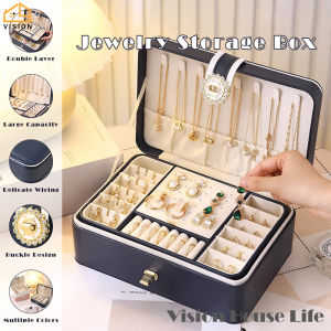 Vision Luxury Jewelry Storage Box Double Layer Necklace Earrings Organizer Large Capacity Precious Jewellery Storage Container Dustproof Leather Display Box
