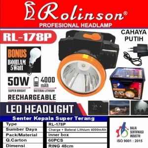RL-178P SENTER ROLINSON RL 178 P - Senter kepala RL-178P super terang 50w cahaya putih