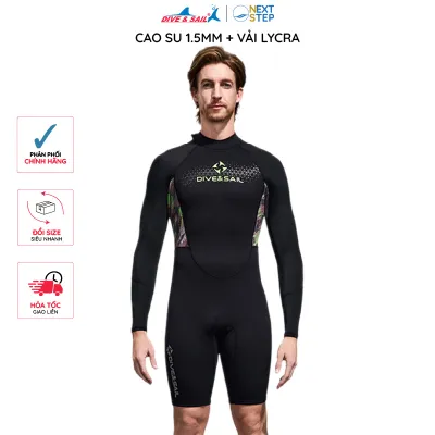 Đồ bơi giữ nhiệt nam nữ Dive and Sail liền thân tay dài cao su dày 1.5mm giữ ấm khi bơi lặn