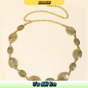 SHNGki Phong Cách Retro Của Phụ Nữ Kim Loại Eo Chuỗi Có Thể Điều Chỉnh Trang Trí Vòng Tròn Khắc Chuỗi Vành Đai Phong Cách Cao Phụ Kiện