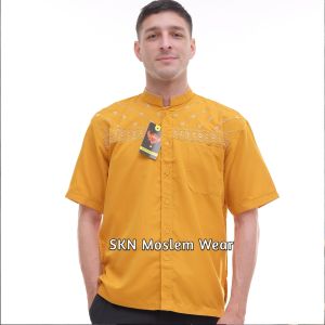 SKN Baju Koko Lengan Pendek Motif Bordir Jasuke Kain Katun Premium Atasan Muslim Pria M L XL XXL Jumbo Dewasa Putih Hitam Krem Navy Abu Kurta Kurta