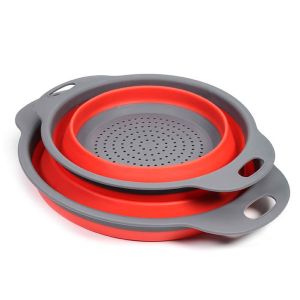 1Set/2Pcs Silicone Folding telescopic Drain basket Fruit vegetable cleaning basket