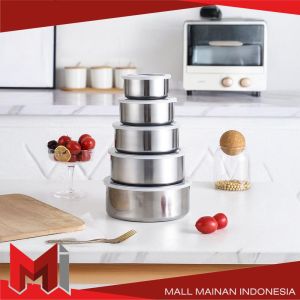 MallMainan-C1214 Rantang Stainless Steel 5in1 Dengan Tutup Plastik Portable / Tempat Penyimpanan