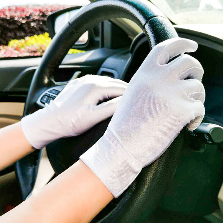 Women Fashion Summer Pure Color Thin Spandex Driving Gloves AntiUV Sun Protection Etiquette