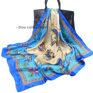 Khăn Turban Vuông (Khăn Làm Áo) Yếm Quàng Đầu Hotrend Hình Xe Ngựa - Chất Liệu Satin - 90x90cm - Mã KL057