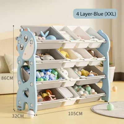 Beige 4 Layer Kids Toy Organizer Storage Rack with Bins Large Toy Storage Cabinet Stuff Toy Organizer