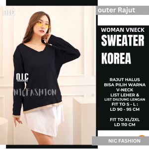 Sweater Rajut Korea Wanita Vneck List Tangan Vinny / Sweater Jumbo Rajut Rajut Vest Knit - NIC Fashion