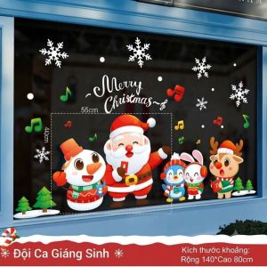 Decal Dán Kính Noel Giáng Sinh Tĩnh Điện 2 Mặt Cao Cấp Sticker Hình Ông Già Noel Cây Thông Bông Tuyết Decor Cửa Hàng