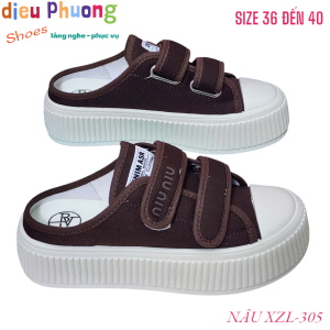 Dép Canvas Mũi Tròn Quai Dán Thể Thao Miu Miu XZL-305 Size 36-40