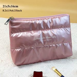 CHUN053634 Shiny Fluffy Makeup Bag Zipper Pouch Quilted Puffer Toiletries Skincare Storage Bag Large Capacity Beauty Pouch Bag Women