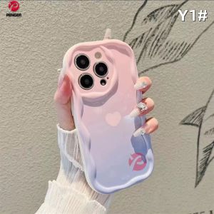 (Lokal Ready) PENGER Casing hp iPhone 11 12 14 13 12 Pro Max XR 7Plus iPhone 15 Pro Max X XS Max 6s 7 8 6 Plus SE 2020 Candy Gradient Love Heart Lembut 3D Bergelombang Curved Edge Case