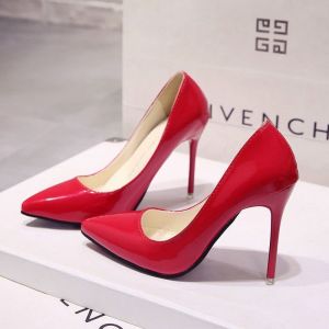 [Free Shipping] 10Cm Heel Professional Dress Shoes New Pointed-Toe Design Slimming Effect Shiny Finish Elegant High Heels