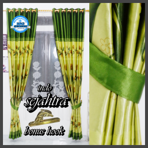 Gorden Pintu Kamar tidur Aesthetic Murah Bahan Blackout Import Mewah Tebal Motif Bunga Tulip Hijau