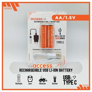 Baterai Charge Isi Ulang 1.5V AA 3200MWH AAA 1200MWH Fast Charging USB Type-C Rechargeable PREMIUM BATTERY - WarTech