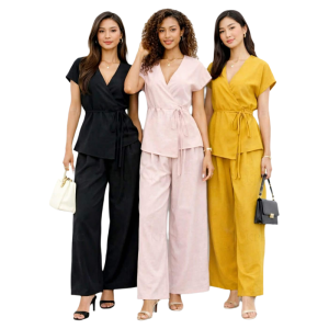 AA Elegant Women Casual Sets - New Fashionable Solid Color Pajama Sets with Belt