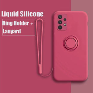 FOX Case liquid Baby Skin ring hand holder 3 in 1 Casing Samsung Galaxy A32 4G  SoftCase Silicon Protaction 3D Camera