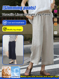 Slimming Linen Straight Leg Pants Versatile Casual Trousers Flattering Fit Womens Fashion Bottoms