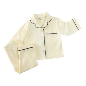 Childrens Korean Loungewear Girl Pajamas Set Kids Long Sleeve Button Down Top and Pants Toddler Solid Sleepwear Baby Boys 2 Pcs2026