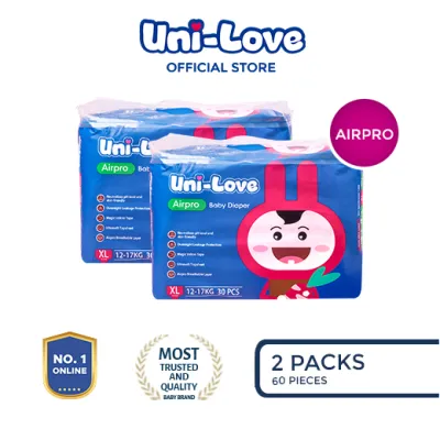 UniLove Airpro Baby Diaper 30s (X-Large) Pack of 2 - Hypoallergenic | Super Absorbent | Ultrasoft | Neutralizes PH Level | Double Leakguard | Taped type | Breathable