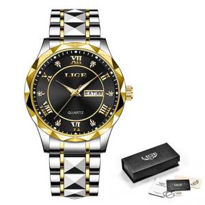 LIGE Fashion Mens Watch Leather Multi functional Luminous Waterproof Original Quartz Casual Watch