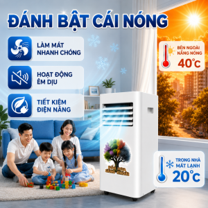 Điều Hòa Di Động VTECH 9000BTU - Máy Lạnh 2 Chiều Kết Nối App Điện Thoại - Lắp Đặt Tại Nhà Không Đục Tường Bảo Hành 2 Năm Chính Hãng