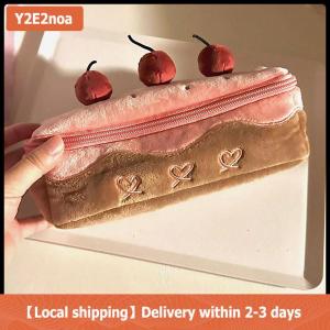 【Local shipping】 Cute Plush Cherry Cake Pen Bag Exquisite Storage Large Capacity Student Advanced Stationery Korean Stationery Pencil Pouch