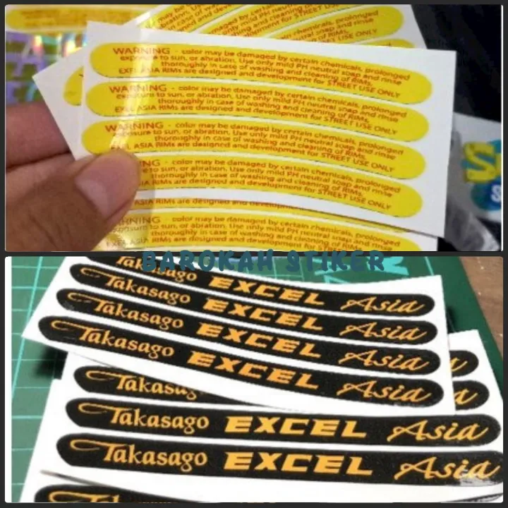 Sticker Oren Label STICKER STIKER VELG TAKASAGO EXCEL ASIA PRINT HITAM OREN ORANYE ...